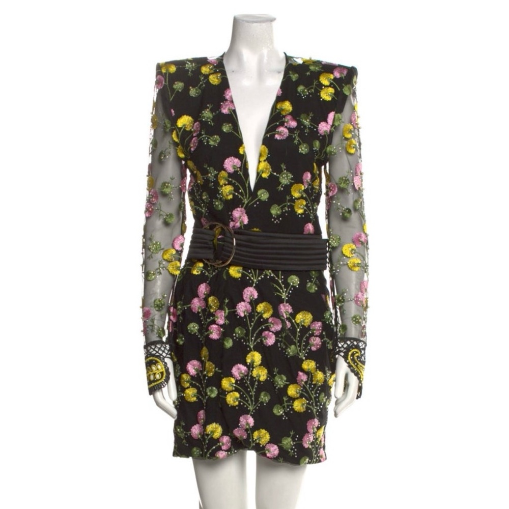 Zhivago In The Garden Appliqué Mini Dress in Chartreuse Floral Size 4